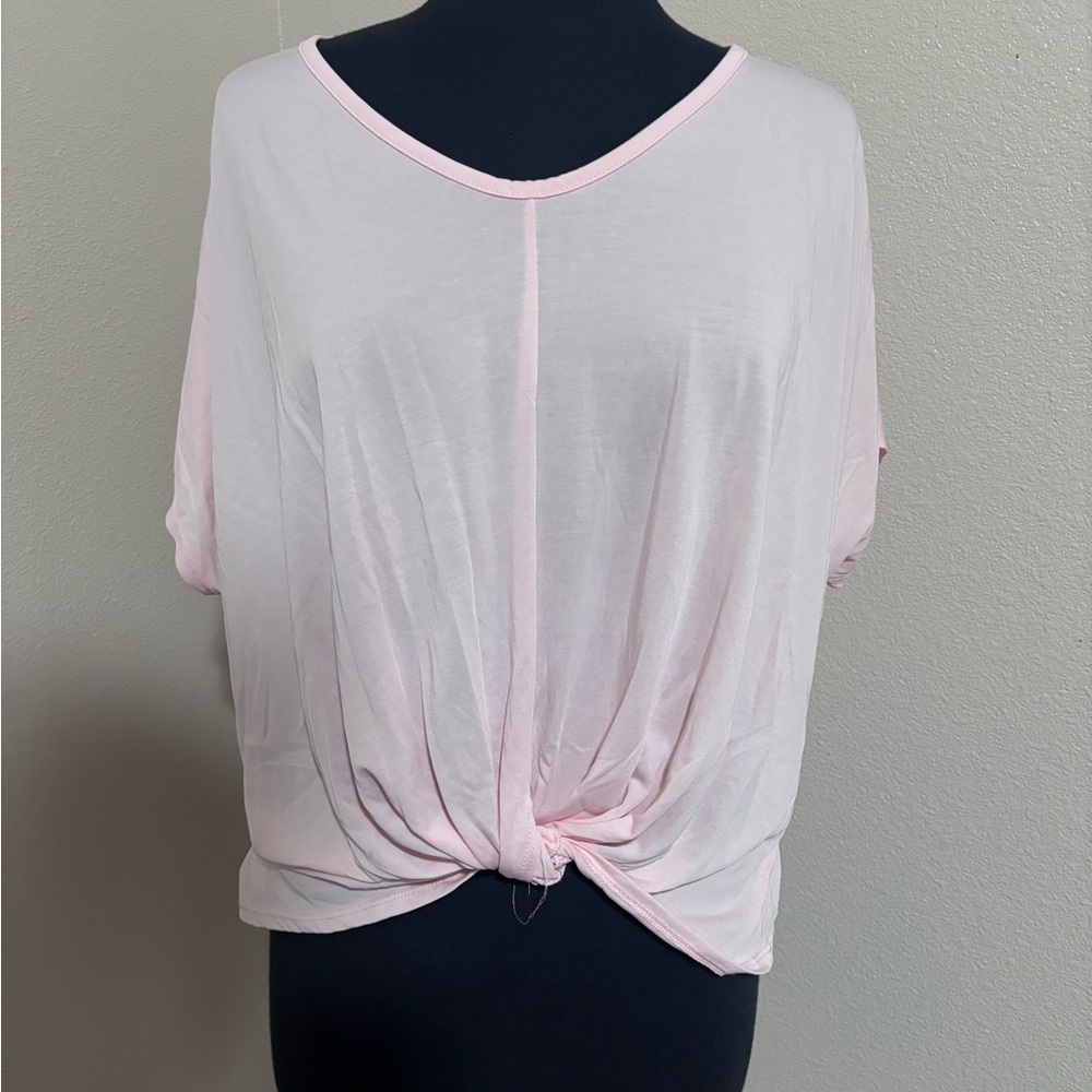 lavender field Pale Pink Front Knot Short Sleeve Top